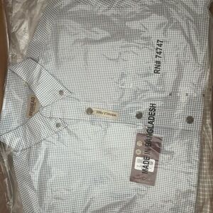 REDHEAD Men's White and Blue Plaid Dress Shirt